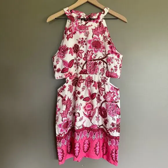 CARA CARA Savannah Cutout Floral-print Linen Mini Dress In Pink Size Medium - Picture 4 of 16